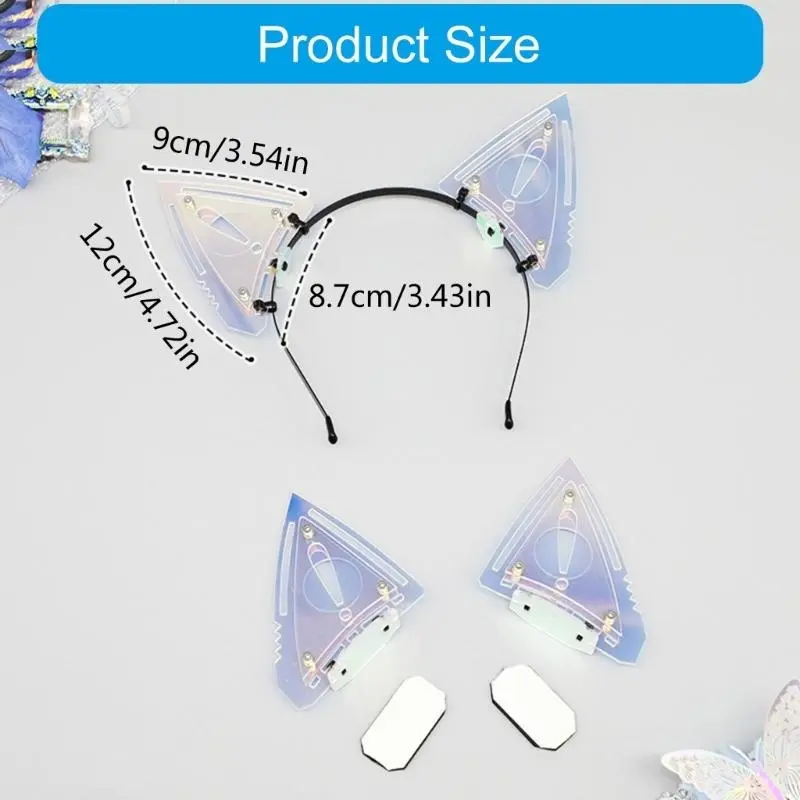 652F Cats Ear Hairhoop for Women Girl Anime Techwear Headband Halloween Props Hairband Costume Headpiece Masquerades Headwear