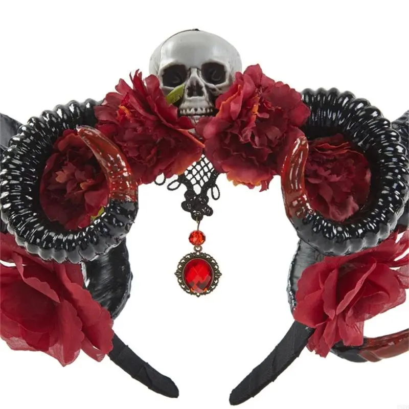 652F Sheep Horn Headband Antelope Headband Halloween  Horn Devil Horns Headband Skull Headband Day Of the Dead Headband
