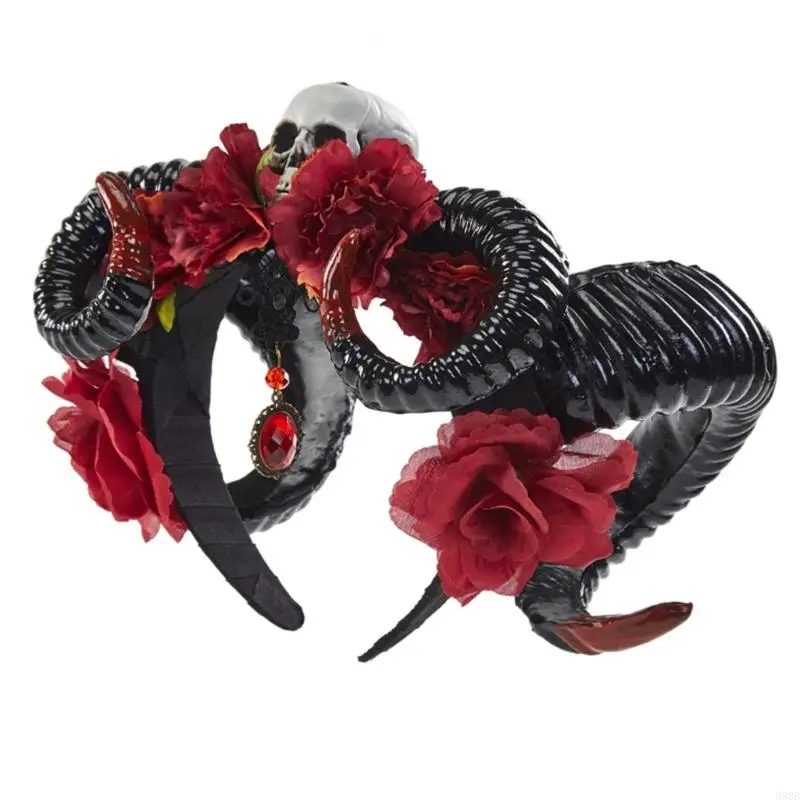 652F Sheep Horn Headband Antelope Headband Halloween  Horn Devil Horns Headband Skull Headband Day Of the Dead Headband