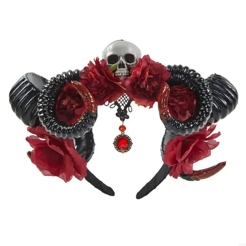 652F Sheep Horn Headband Antelope Headband Halloween  Horn Devil Horns Headband Skull Headband Day Of the Dead Headband