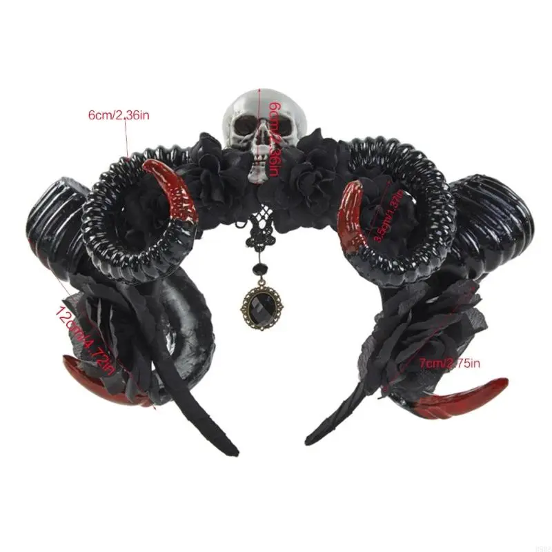 652F Sheep Horn Headband Antelope Headband Halloween  Horn Devil Horns Headband Skull Headband Day Of the Dead Headband