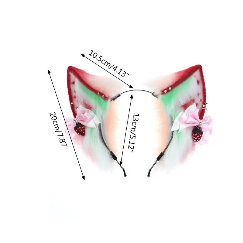 652F All-match Simulation Animal Strawberry for  Ears Plush Headdress Cosplay Props Headband with Bowknot for Themed Party