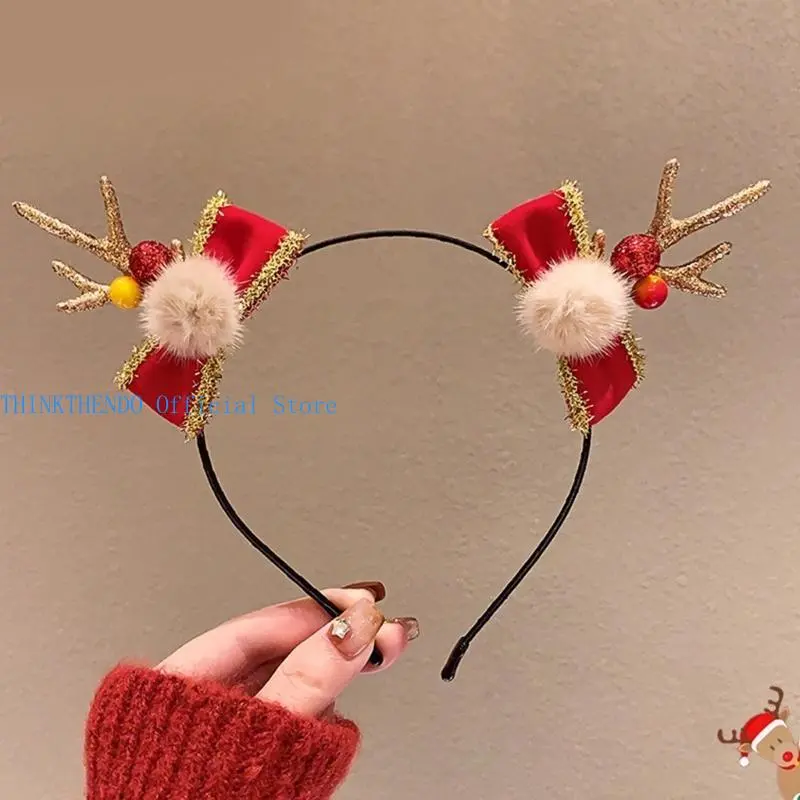 39BB Unique Christmas Headwear Reindeer Antler Headband For Holiday Celebrations