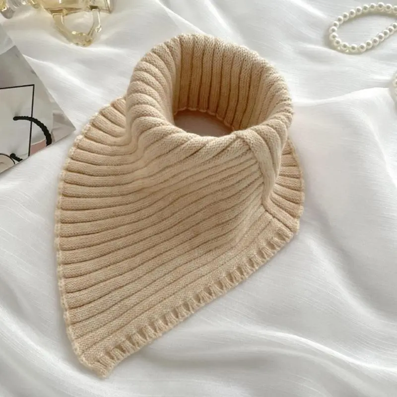 652F Women Winter Rib Knit Turtleneck Faux Collar Solid Color Detachable  Triangular Scarf Wrap Windproof Neck Warmer