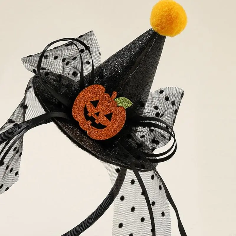 652F Halloween Headdress Hair Tie Headband Pumpkin Glitter Ribbon Hairband Hair Hoop Strong Hold Hairpin for Girls