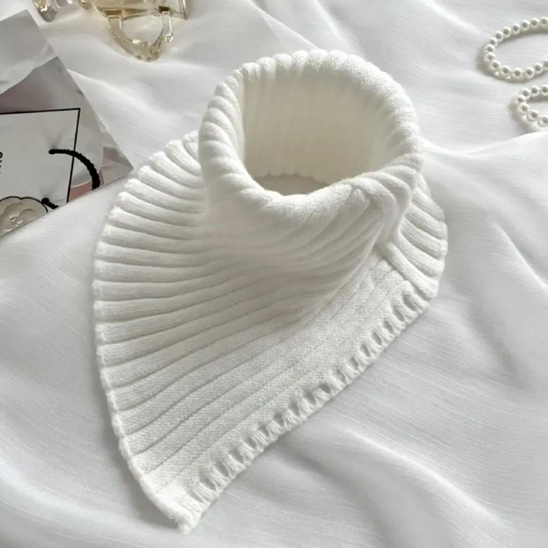 652F Women Winter Rib Knit Turtleneck Faux Collar Solid Color Detachable  Triangular Scarf Wrap Windproof Neck Warmer