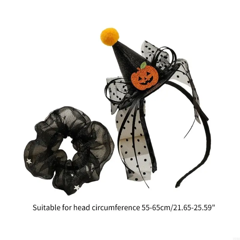 652F Halloween Headdress Hair Tie Headband Pumpkin Glitter Ribbon Hairband Hair Hoop Strong Hold Hairpin for Girls