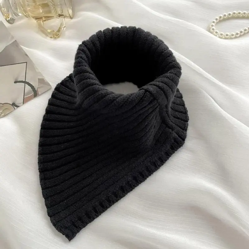 652F Women Winter Rib Knit Turtleneck Faux Collar Solid Color Detachable  Triangular Scarf Wrap Windproof Neck Warmer
