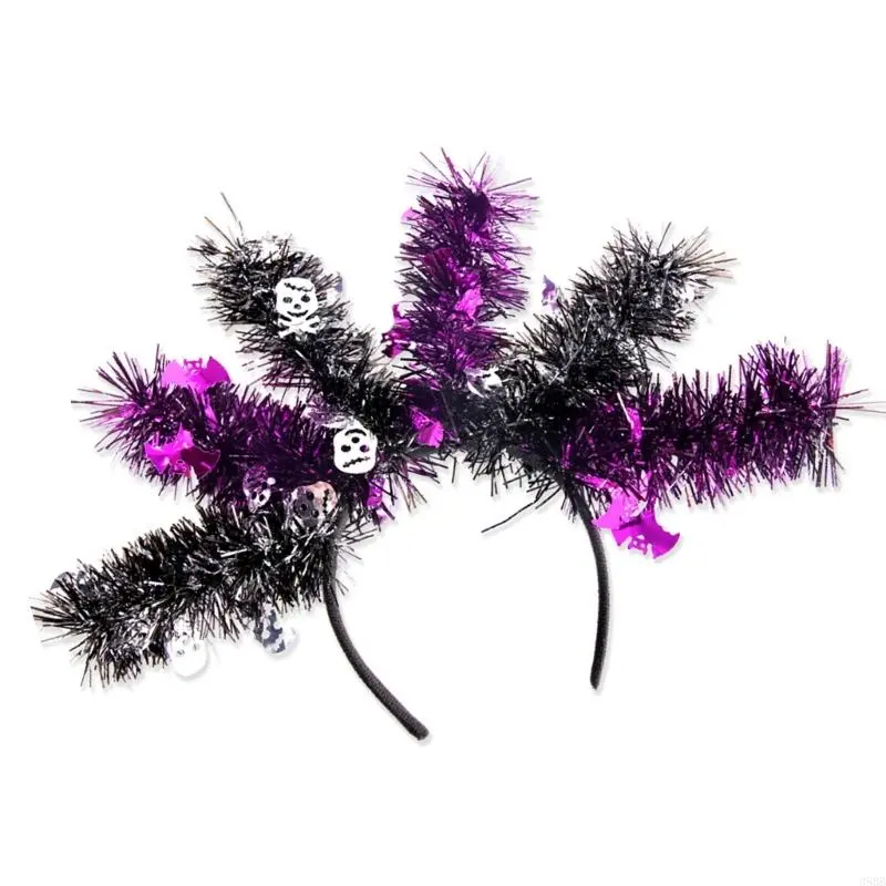 652F Halloween Pumpkin Headband Day of The Death Pipe Cleaners Hairband Cosplay Costume Headpiece for Adult Festival Headwear