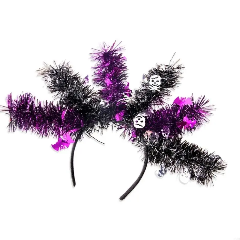 652F Halloween Pumpkin Headband Day of The Death Pipe Cleaners Hairband Cosplay Costume Headpiece for Adult Festival Headwear