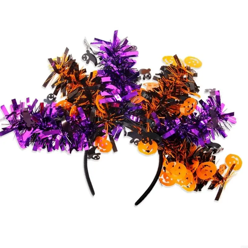 652F Halloween Pumpkin Headband Day of The Death Pipe Cleaners Hairband Cosplay Costume Headpiece for Adult Festival Headwear