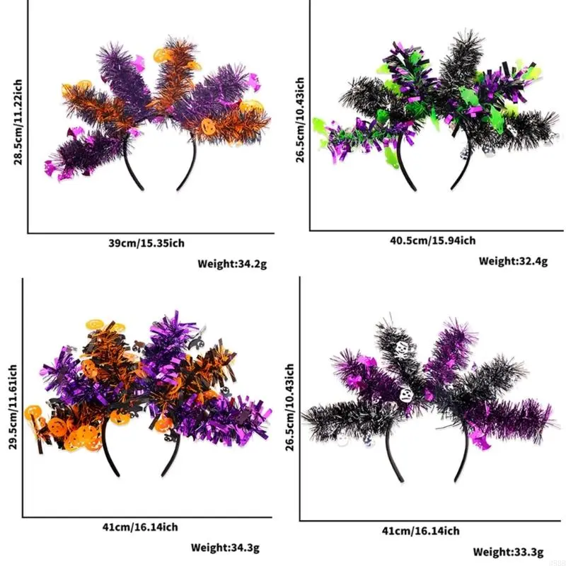 652F Halloween Pumpkin Headband Day of The Death Pipe Cleaners Hairband Cosplay Costume Headpiece for Adult Festival Headwear