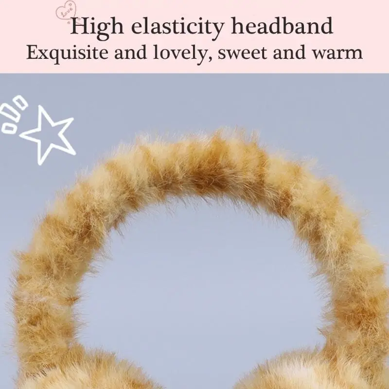652F Cats Pattern Earmuffs Cold Weather Warm Plush Earmuff Cartoon Student Ear Muffs for Indoor Relaxation