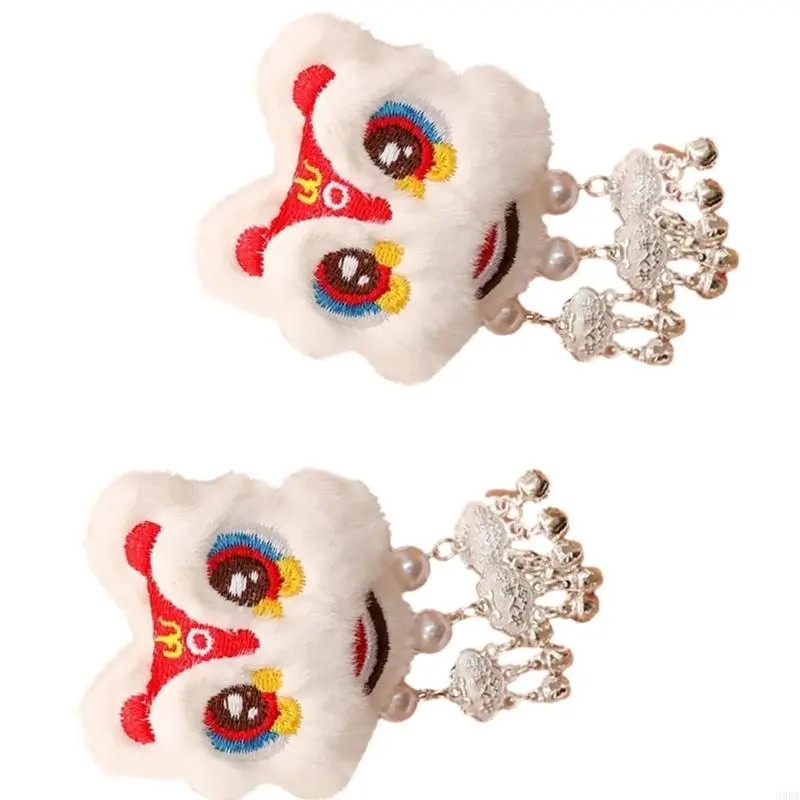 652F 1 Pair Chinese Plush Dancing Lion Hair Clips Tassels Cartoon Hairpins Clips Hair Accessories