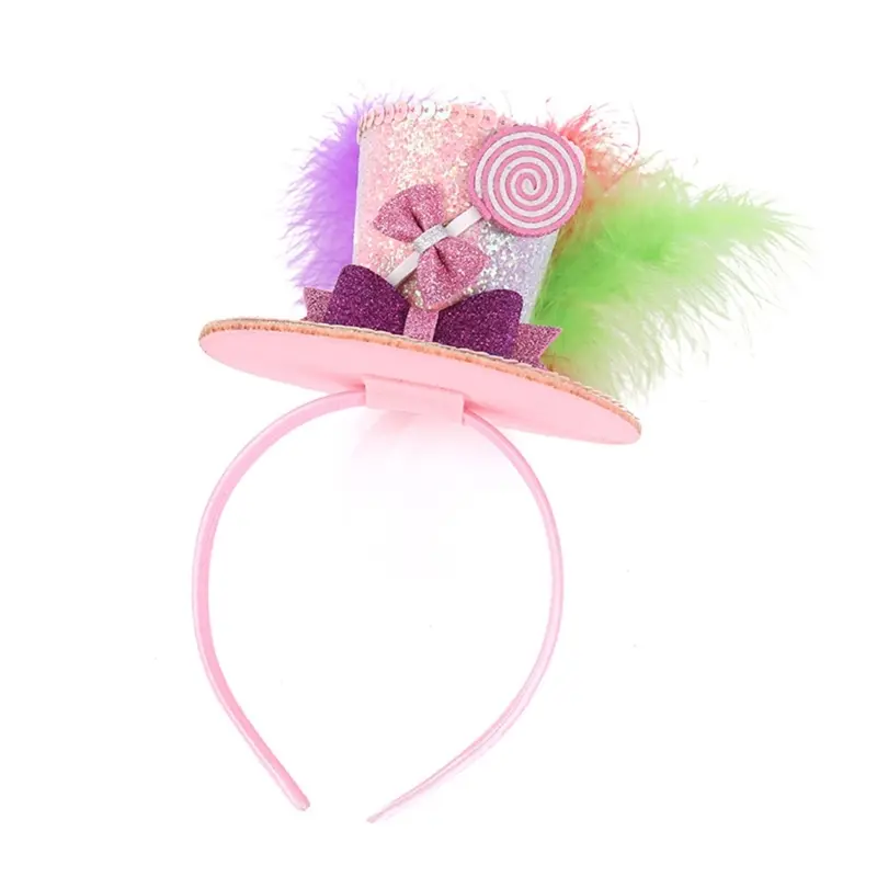 652F Adjustable Mini Top Hat Headbands With Sequins Design For Children Girl Stage Performances Birthday Party Gathering