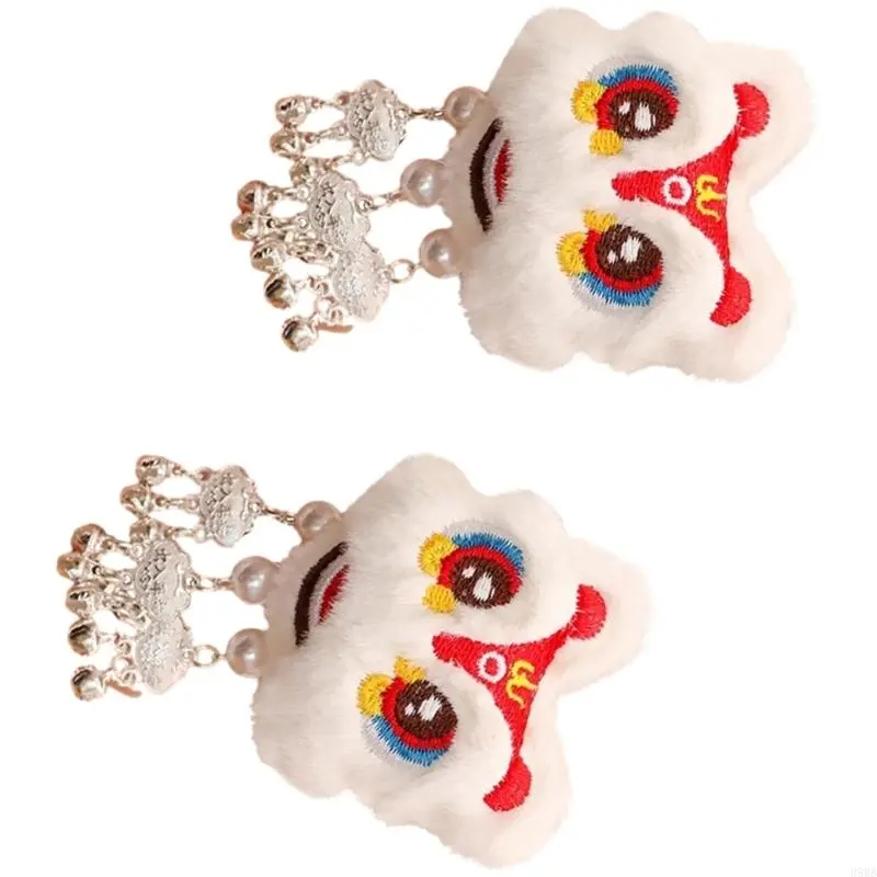 652F 1 Pair Chinese Plush Dancing Lion Hair Clips Tassels Cartoon Hairpins Clips Hair Accessories