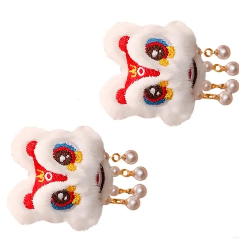 652F 1 Pair Chinese Plush Dancing Lion Hair Clips Tassels Cartoon Hairpins Clips Hair Accessories