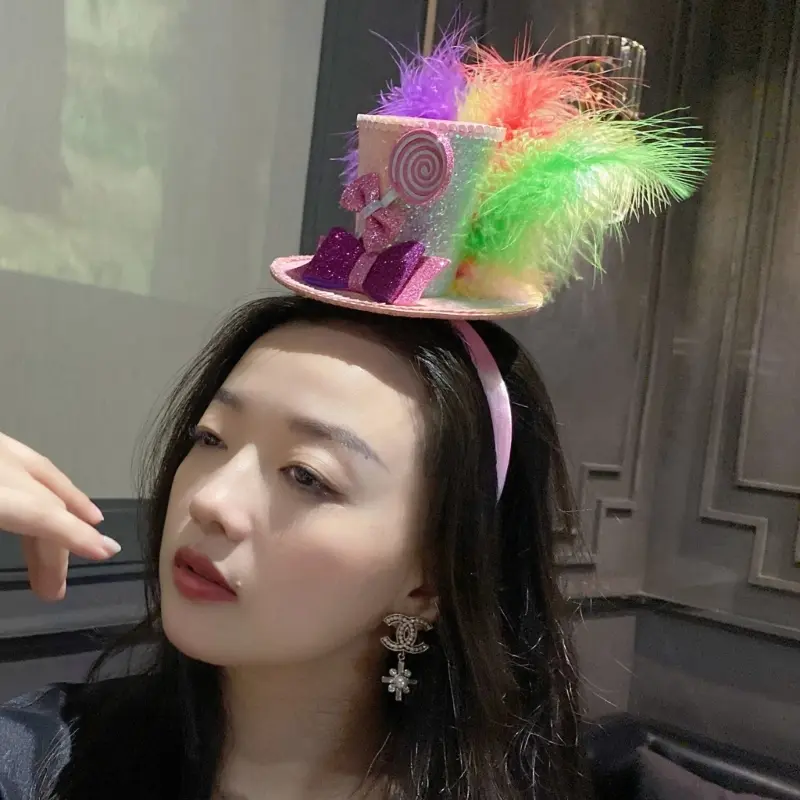 652F Adjustable Mini Top Hat Headbands With Sequins Design For Children Girl Stage Performances Birthday Party Gathering