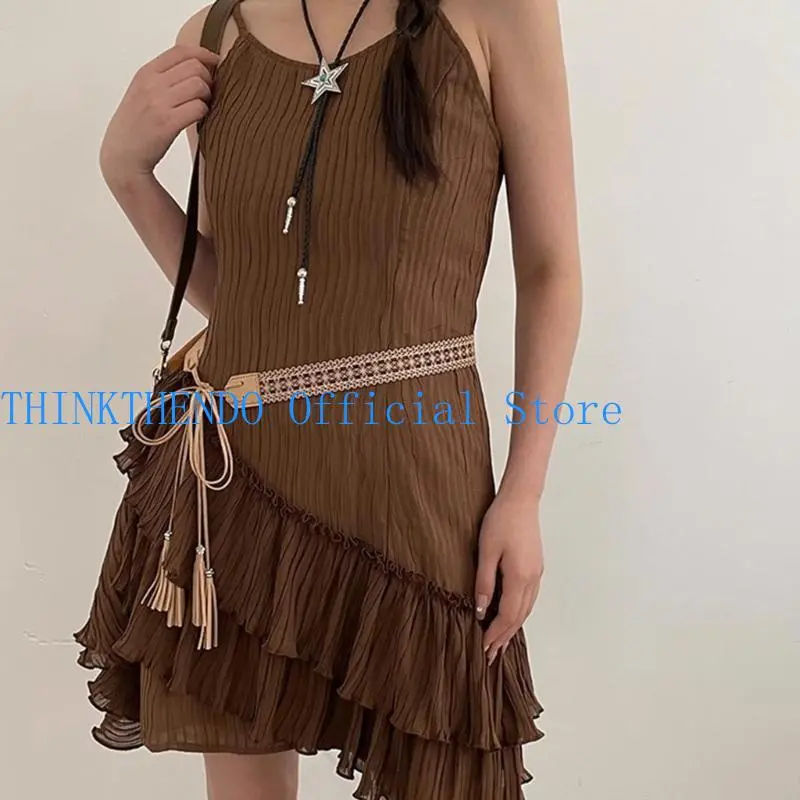39BB Girls Cowgirl Waist Belt American Street Dance Skinny Belt with Tassels