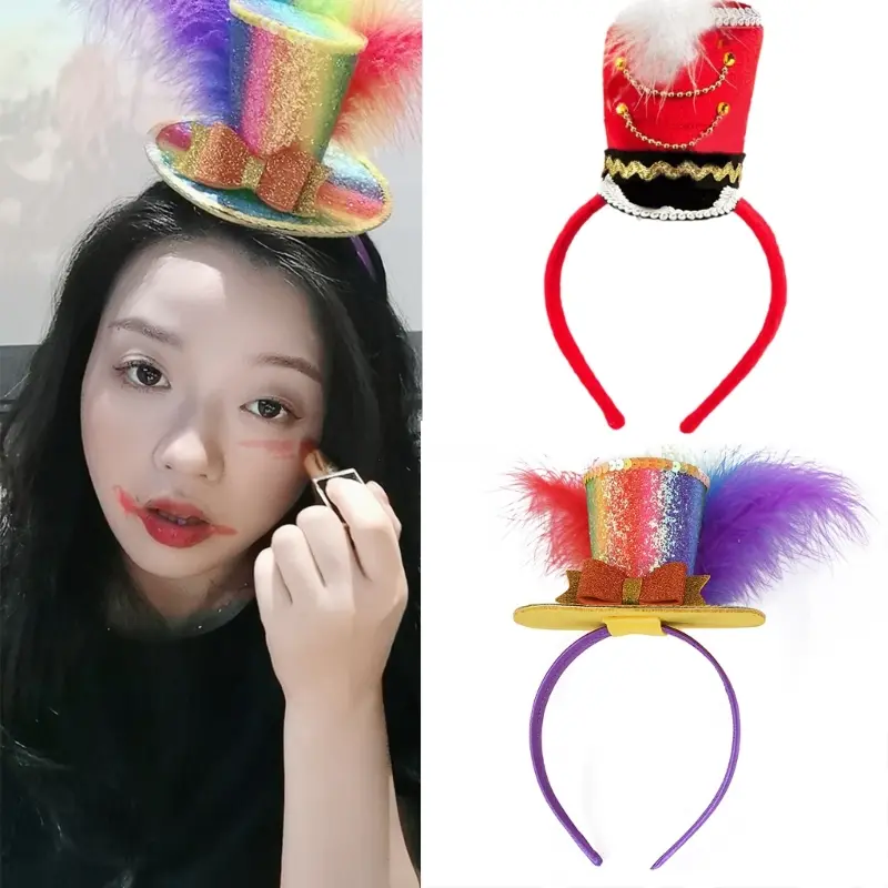652F Adjustable Mini Top Hat Headbands With Sequins Design For Children Girl Stage Performances Birthday Party Gathering