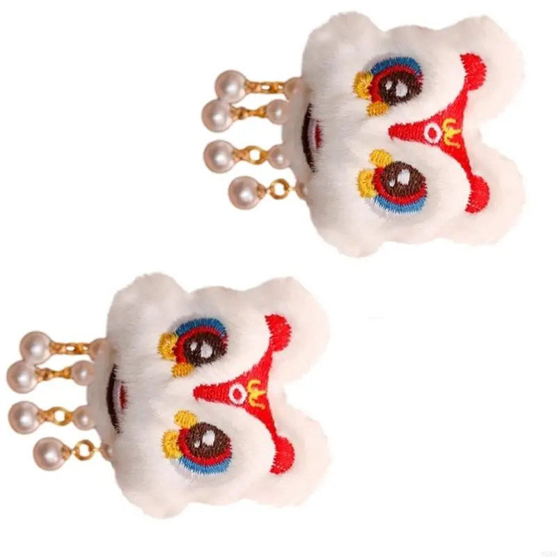 652F 1 Pair Chinese Plush Dancing Lion Hair Clips Tassels Cartoon Hairpins Clips Hair Accessories