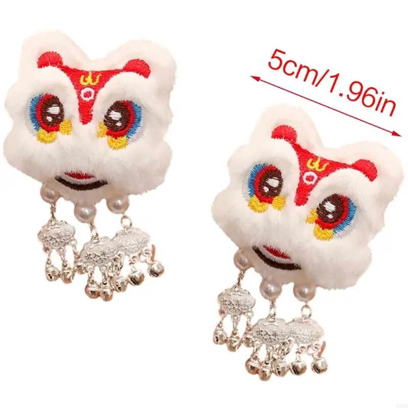 652F 1 Pair Chinese Plush Dancing Lion Hair Clips Tassels Cartoon Hairpins Clips Hair Accessories