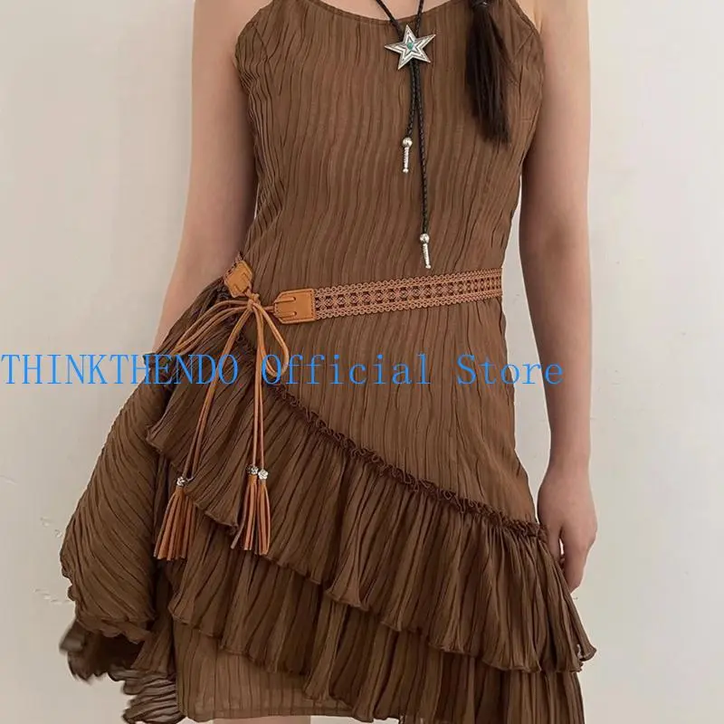 39BB Girls Cowgirl Waist Belt American Street Dance Skinny Belt with Tassels
