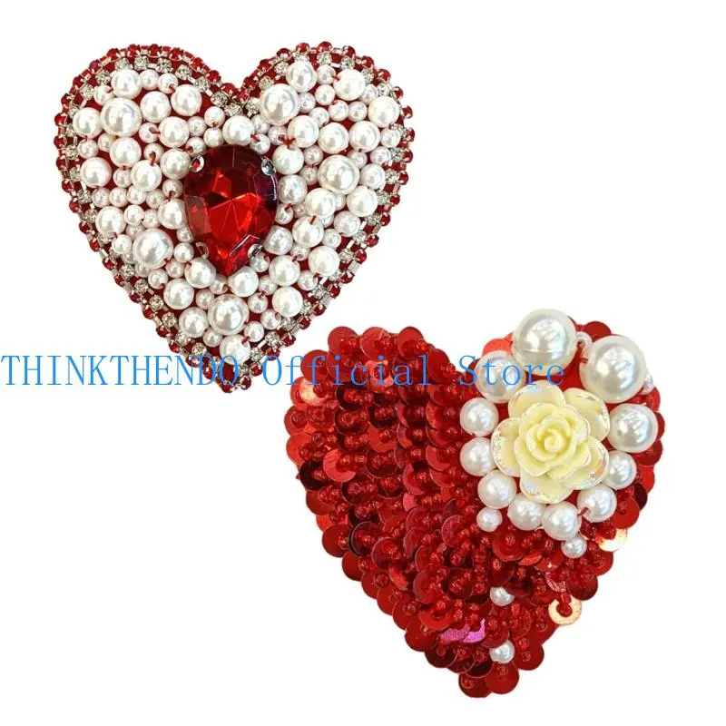 39BB Delicate Sequins Heart Sew Patches Trimmings Applique Wedding Gown DIY