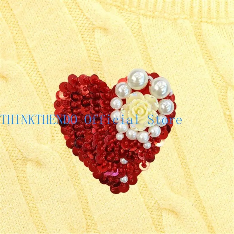 39BB Delicate Sequins Heart Sew Patches Trimmings Applique Wedding Gown DIY