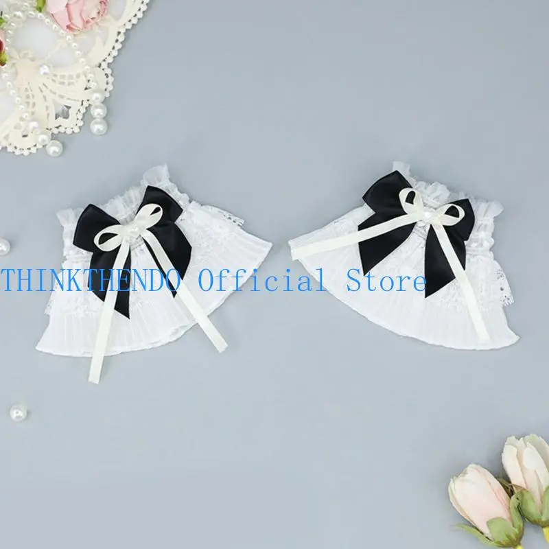 652F Sheer Ruffle Lace Cuffs Girls Elastic Wrist Cuffs for Y2k Girls Taking Photo Shirt Decorations Female Lace Wrist Cuffs