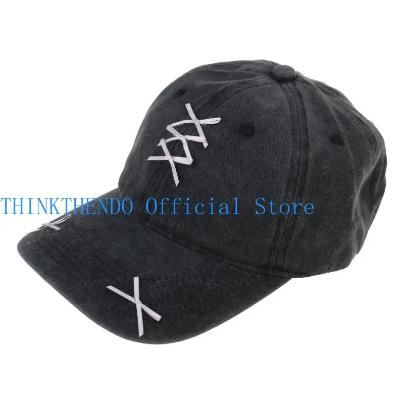 39BB Distress Baseball Hat Long Brims Adjust Sunproof Hat Girl Fashion Hair Decors