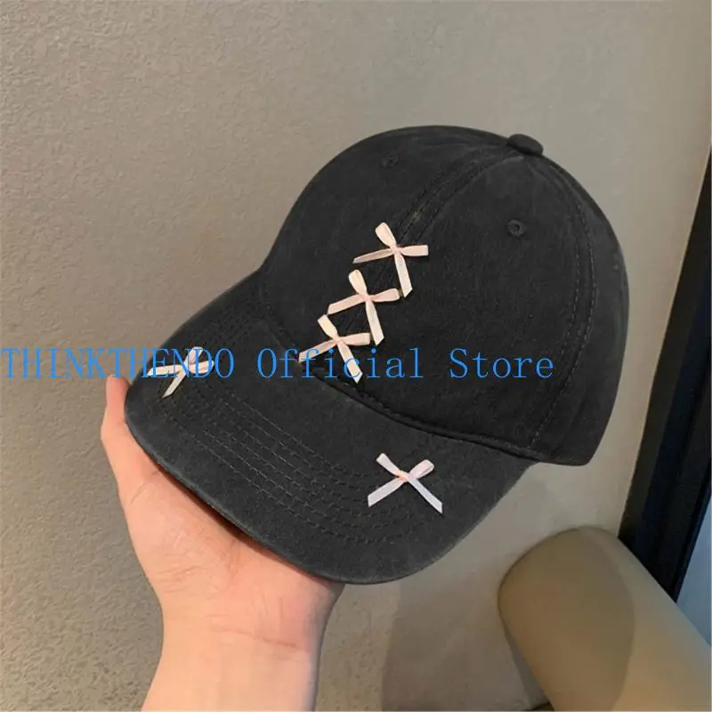 39BB Distress Baseball Hat Long Brims Adjust Sunproof Hat Girl Fashion Hair Decors