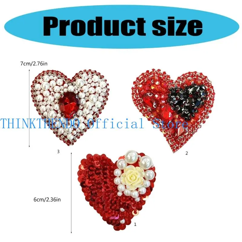 39BB Delicate Sequins Heart Sew Patches Trimmings Applique Wedding Gown DIY
