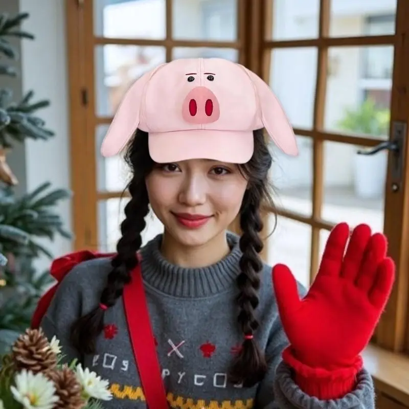 652F Novelty Pig Theme Caps Unique Octagonal Hat Comfortable and Breathable For Youth Adults And Teens Everyday Wear