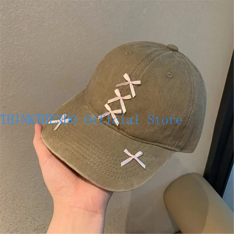 39BB Distress Baseball Hat Long Brims Adjust Sunproof Hat Girl Fashion Hair Decors