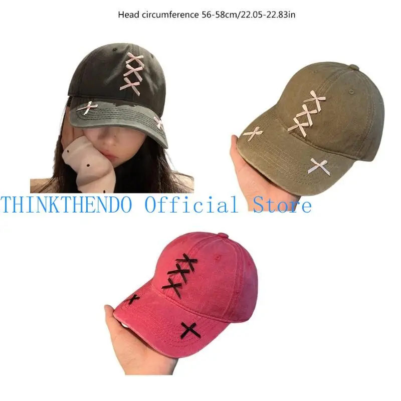 39BB Distress Baseball Hat Long Brims Adjust Sunproof Hat Girl Fashion Hair Decors