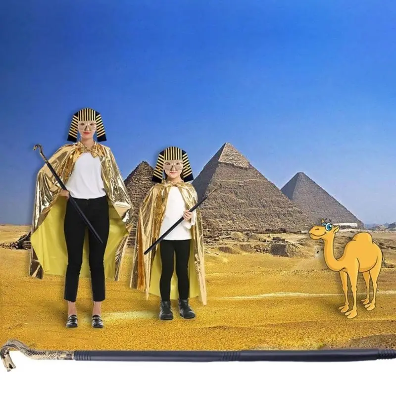 652F Egyptian Costume Accessories Golden Cape Cloak Egyptian Mask Venetians Mask Halloween Cosplay Costume for Kids Adults