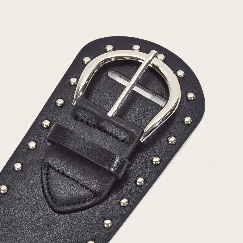 652F Unique Punk Rock PU Leather Belt Decorative Waist Band Sash with Rivets Detail For Music Festivals And Parties