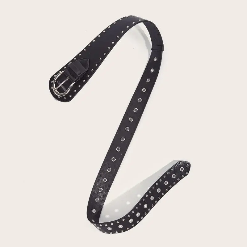 652F Unique Punk Rock PU Leather Belt Decorative Waist Band Sash with Rivets Detail For Music Festivals And Parties