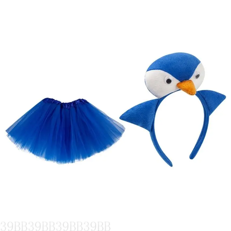 652F 2Pcs Penguins Costume 3D Penguins Headband Tutu Skirt for Halloween Christmas Cosplay Costume Kids Girls