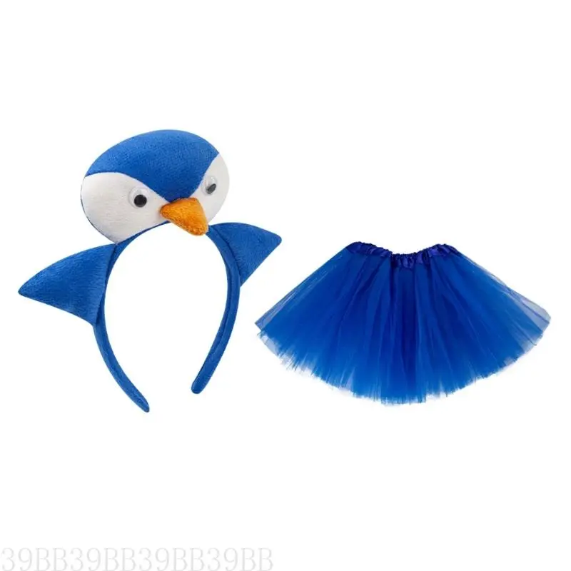 652F 2Pcs Penguins Costume 3D Penguins Headband Tutu Skirt for Halloween Christmas Cosplay Costume Kids Girls