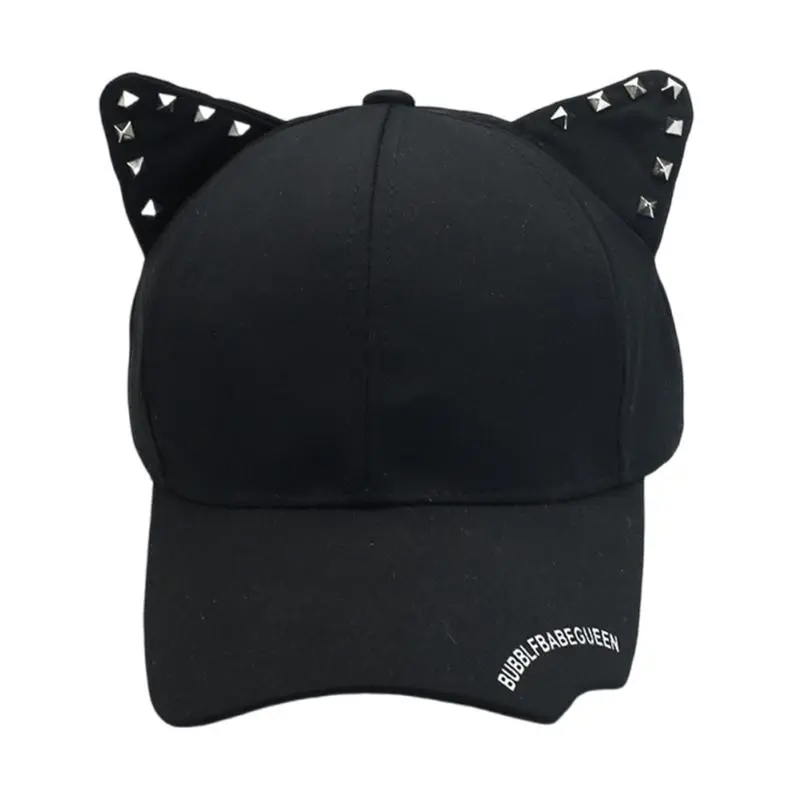 652F Cats Ear Baseball Hat for Women and Girl Korean Skull Hat Outdoor Photo Caps Popular Shopping Streetwear Sun Hat