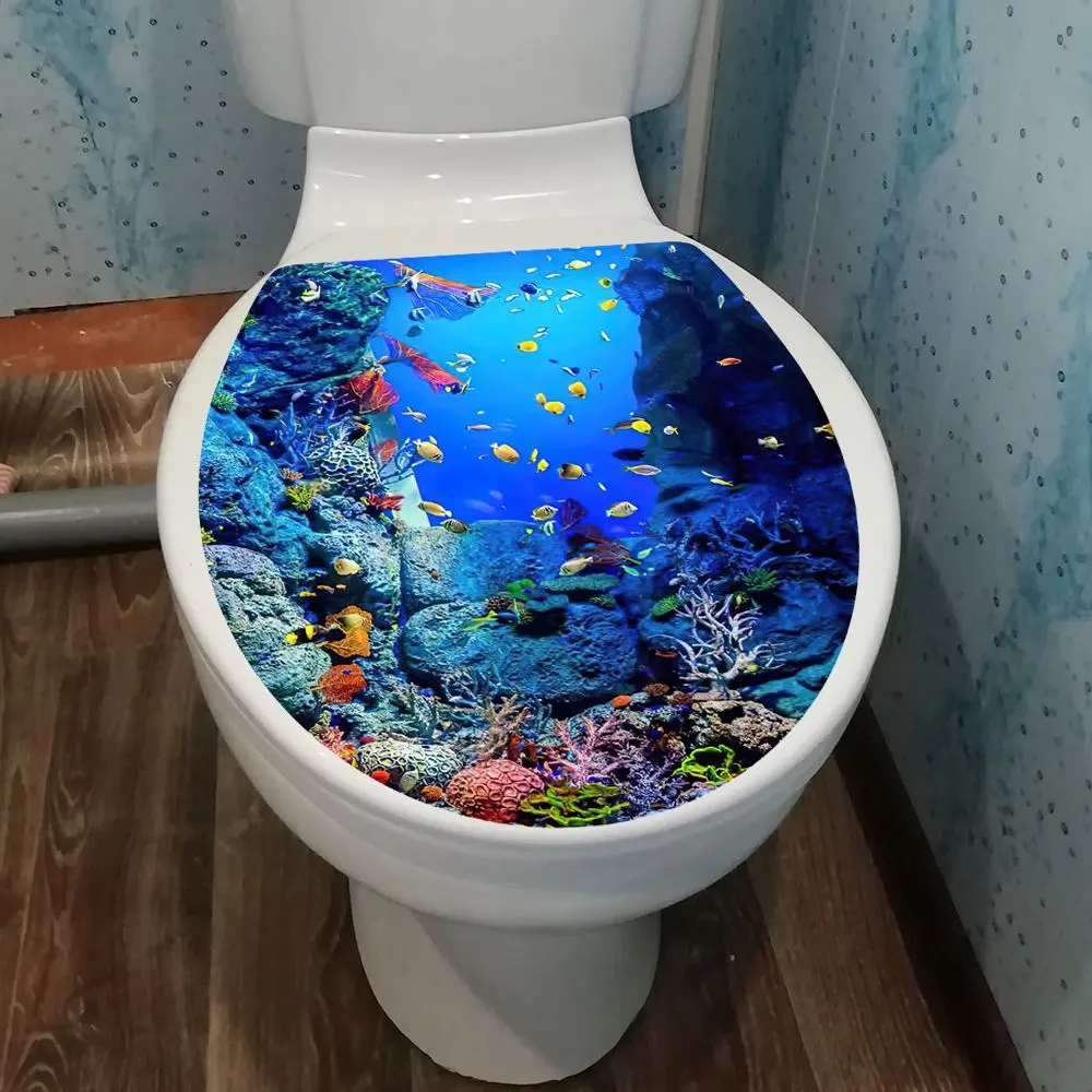3D PVC Toilet Seat Sticker Removable Self-adhesive Bathroom Decals Creative Waterproof Toilet Lid Sticker Dormitory