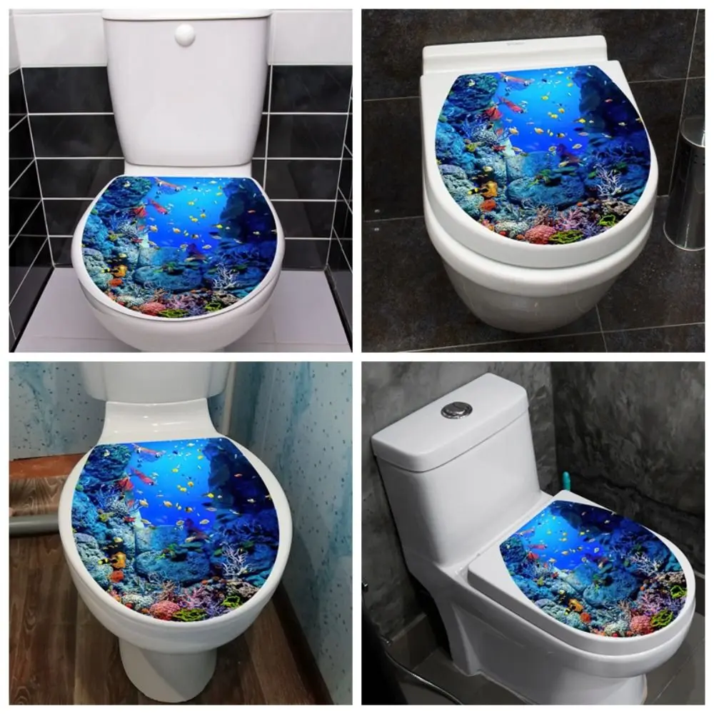 3D PVC Toilet Seat Sticker Removable Self-adhesive Bathroom Decals Creative Waterproof Toilet Lid Sticker Dormitory