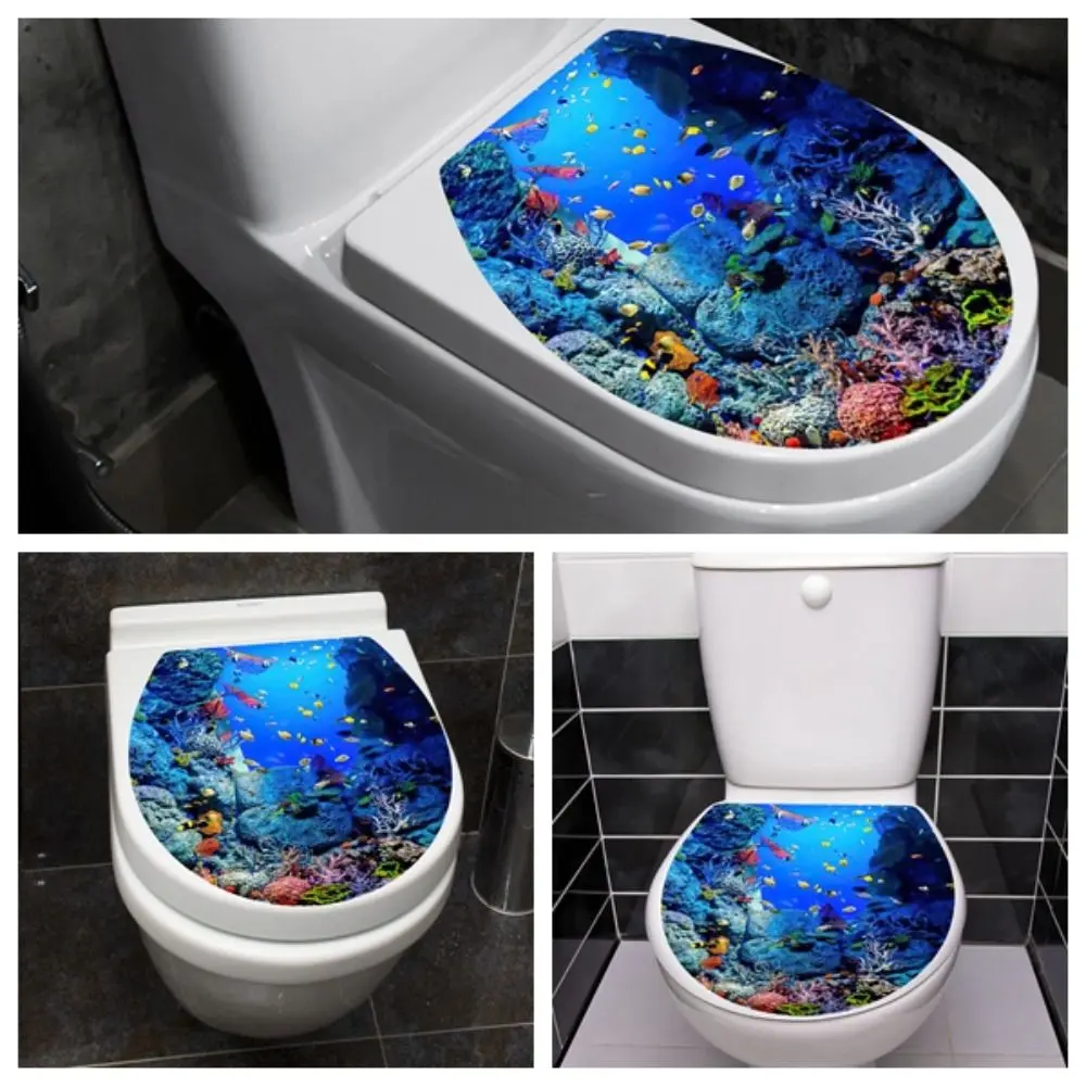 3D PVC Toilet Seat Sticker Removable Self-adhesive Bathroom Decals Creative Waterproof Toilet Lid Sticker Dormitory