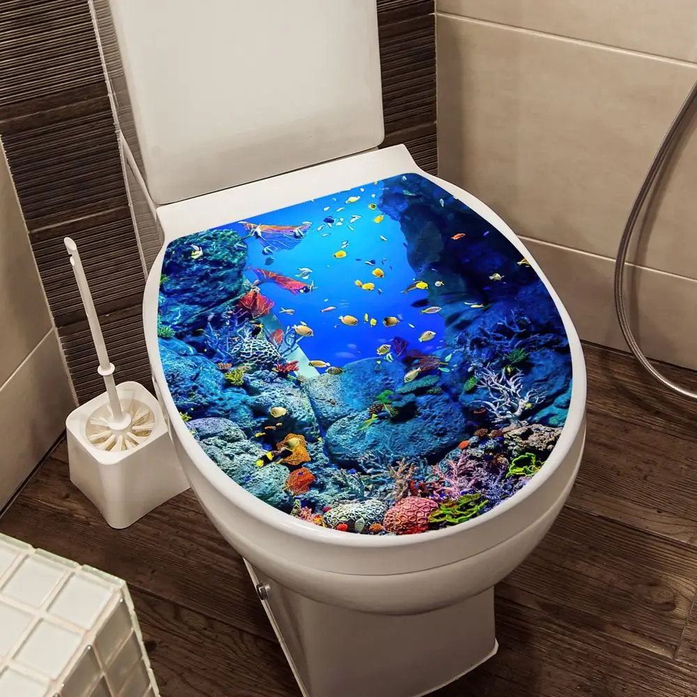 3D PVC Toilet Seat Sticker Removable Self-adhesive Bathroom Decals Creative Waterproof Toilet Lid Sticker Dormitory