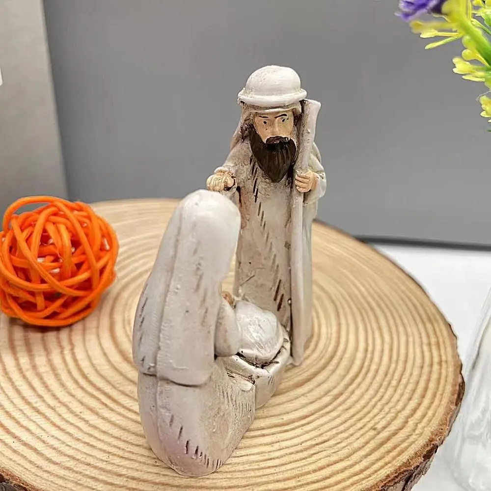 Elegant Cute Jesus Birth Sculpture Decorative Cartoon Christmas Manger Ornaments Sturdy Religious Resin Statue Accessories Gift