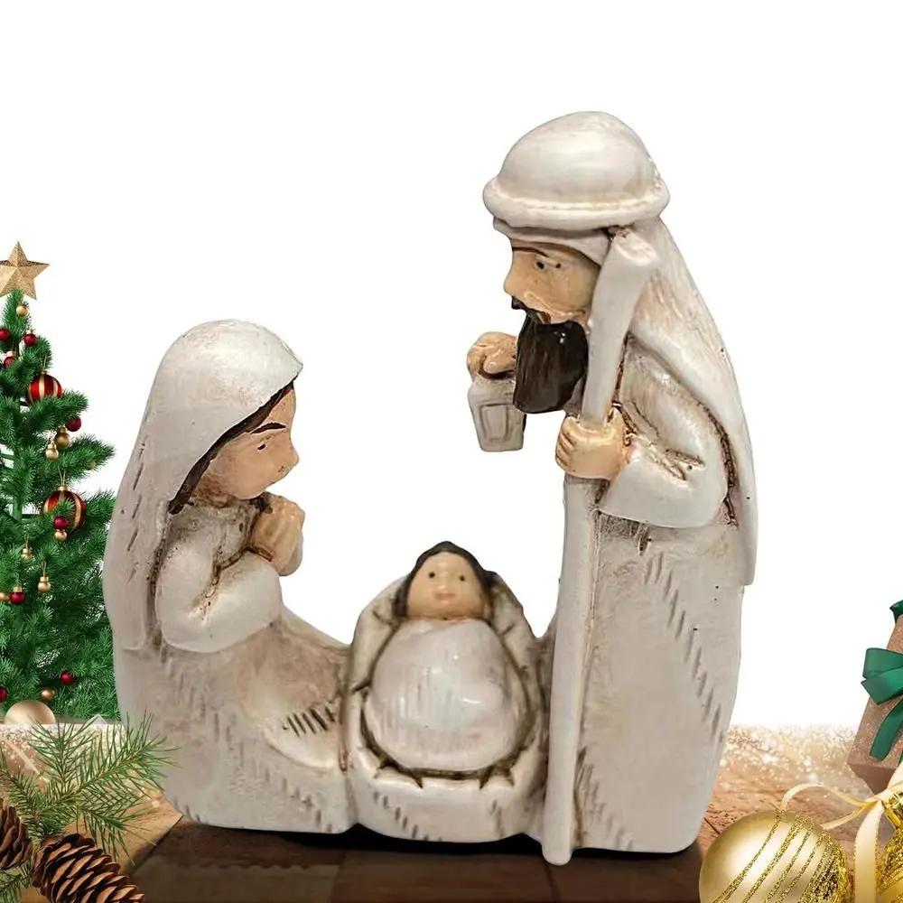 Elegant Cute Jesus Birth Sculpture Decorative Cartoon Christmas Manger Ornaments Sturdy Religious Resin Statue Accessories Gift