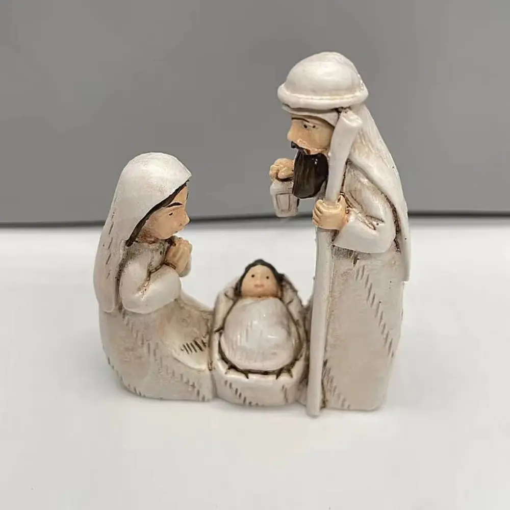 Elegant Cute Jesus Birth Sculpture Decorative Cartoon Christmas Manger Ornaments Sturdy Religious Resin Statue Accessories Gift