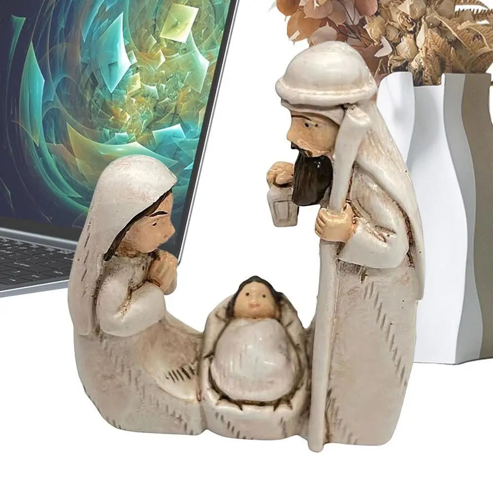 Elegant Cute Jesus Birth Sculpture Decorative Cartoon Christmas Manger Ornaments Sturdy Religious Resin Statue Accessories Gift